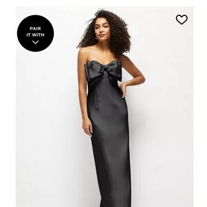 ALFRED SUNG Bow Satin Black Strapless Gown